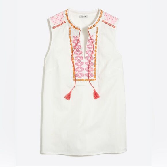J Crew Boho Chic Embroidered Sleeveless Blouse - Picture 1 of 11